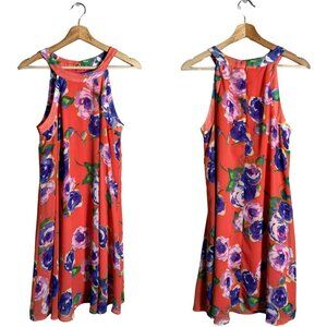 Betsey Johnson Y2K Floral Chiffon Mini Dress Women's 6 Orange Retro Party Event